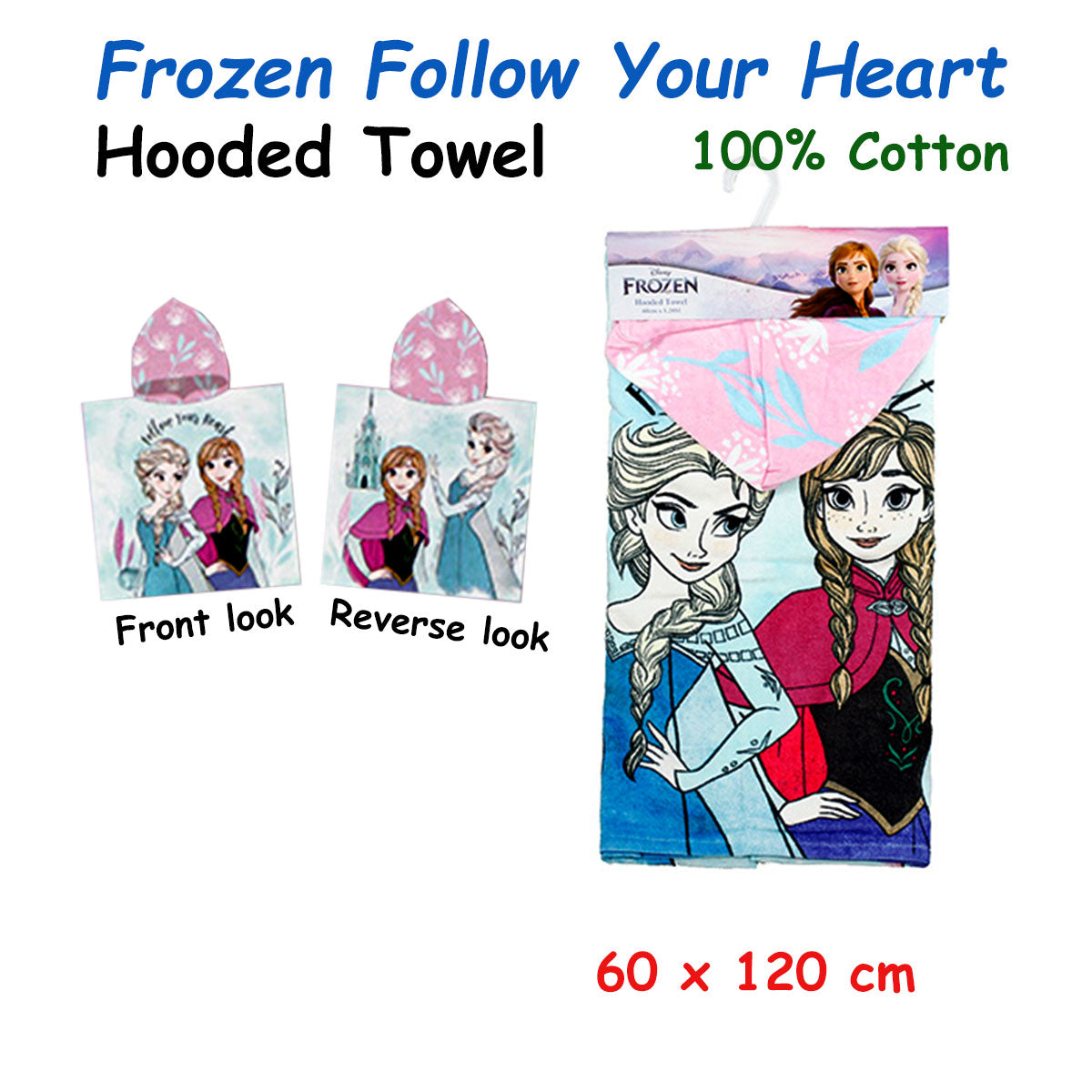 Caprice Frozen Follow Your Heart Cotton Hooded Licensed Towel 60 x 120 cm