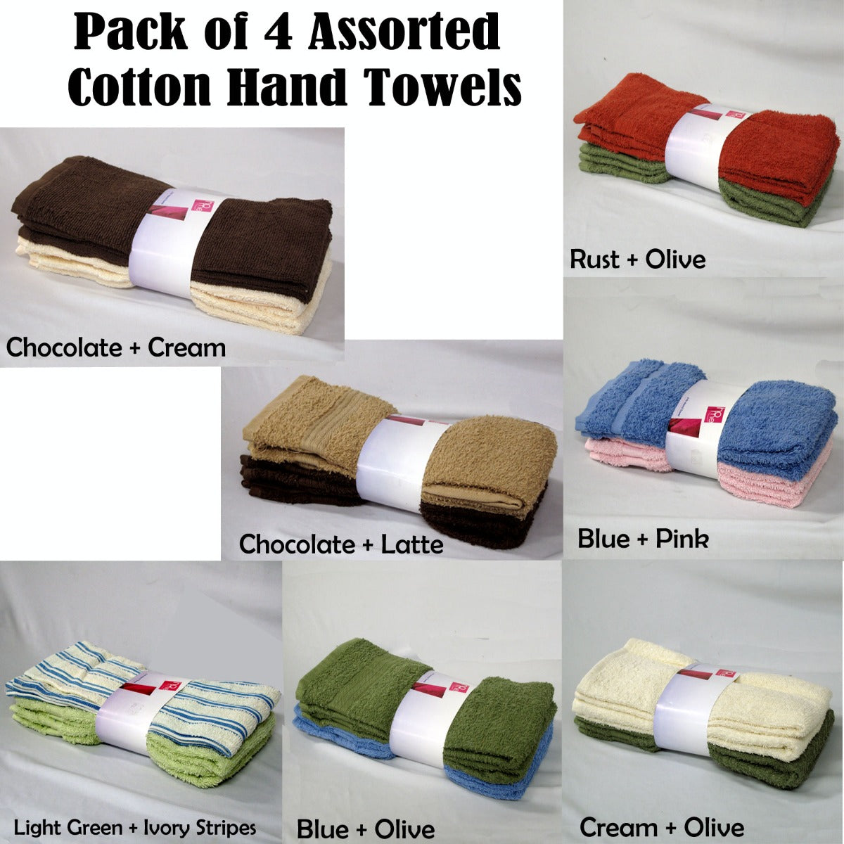 Budget Pack of 4 Expressions Home Budget Cotton Hand Towels 42 x 67 cm Chocolate + Cream