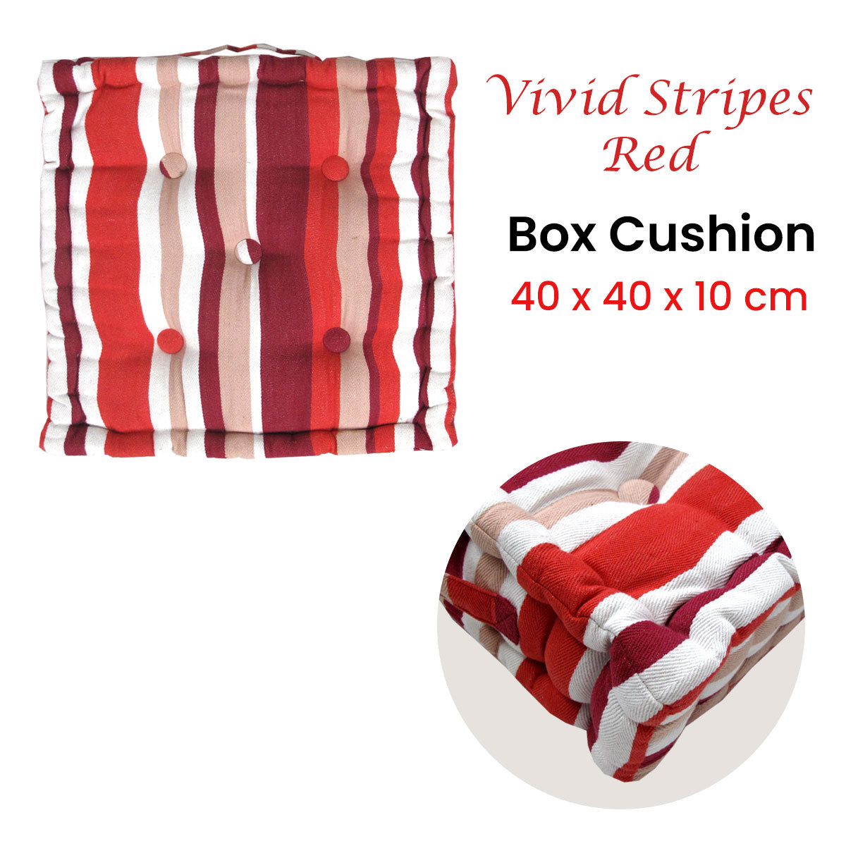 IDC Homewares Vivid Red Stripes Box Cushion 40 x 40 x 10 cm