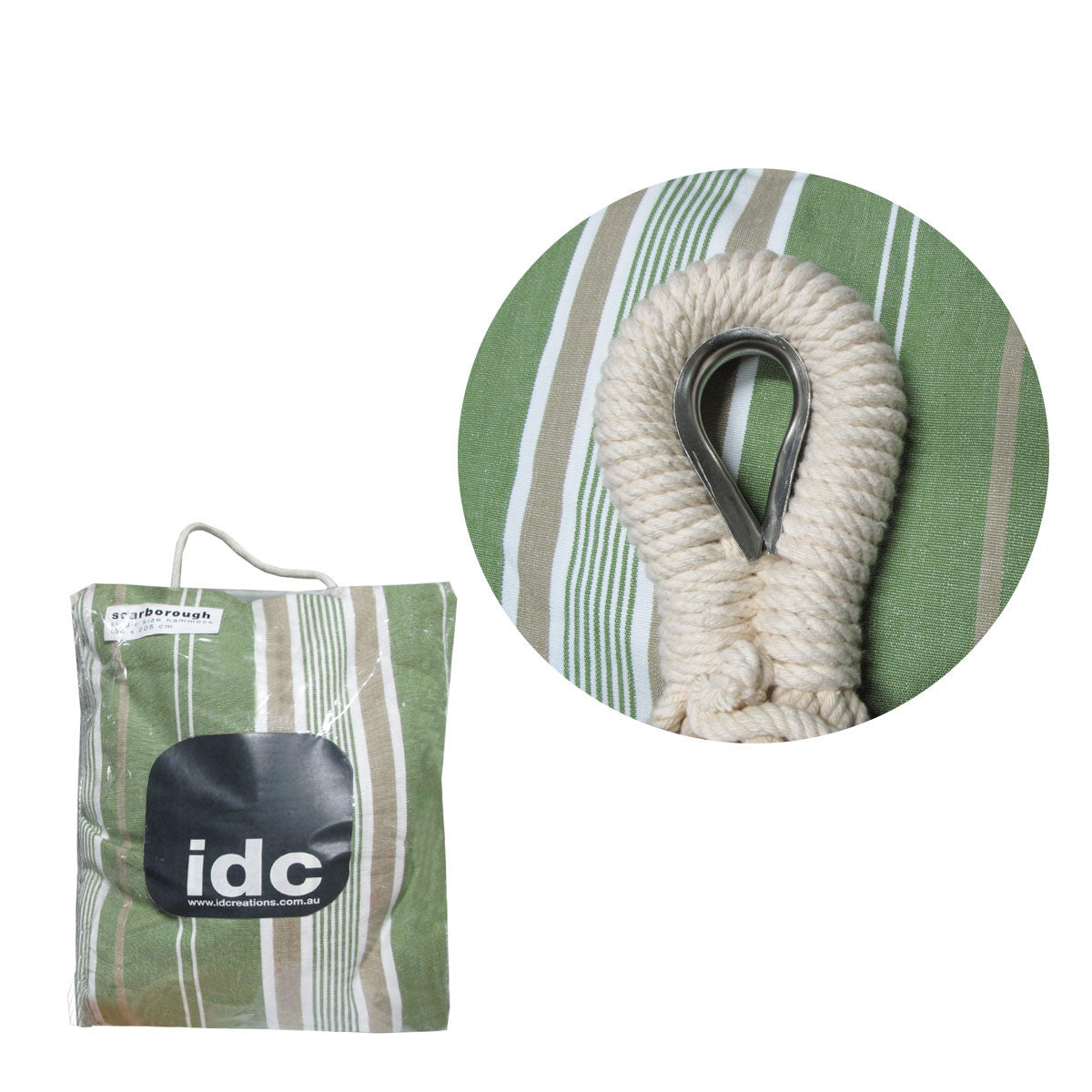 IDC Homewares Sorrento Green Striped Single Size Cotton Hammock 150 x 205 cm