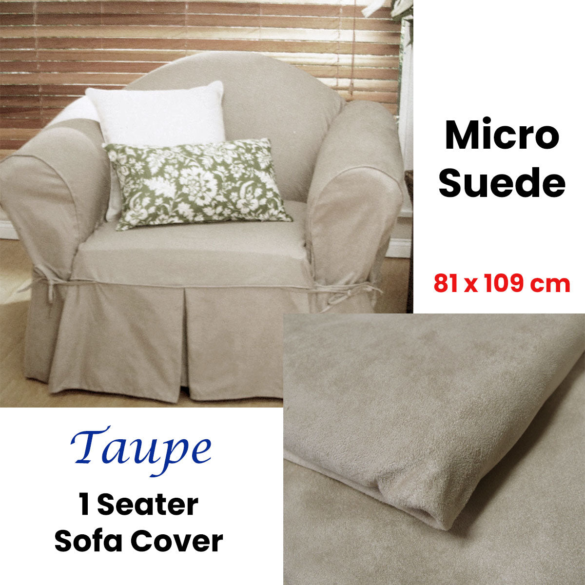 1 Seater Micro Suede Sofa Cover Taupe 81 x 109 cm