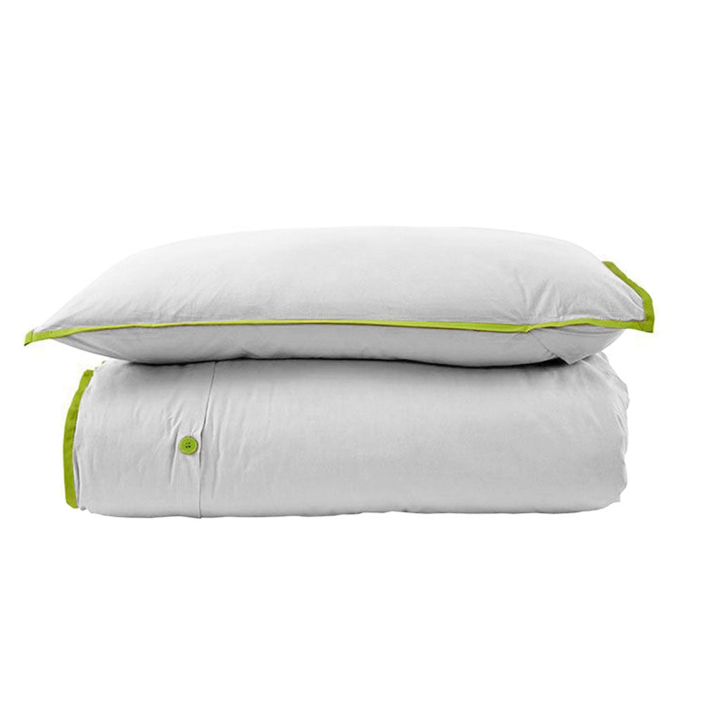 260TC 100% Cotton Quilt Cover Set Single White Green