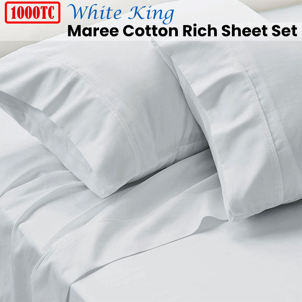 1000TC Maree Cotton Rich Sheet Set White King