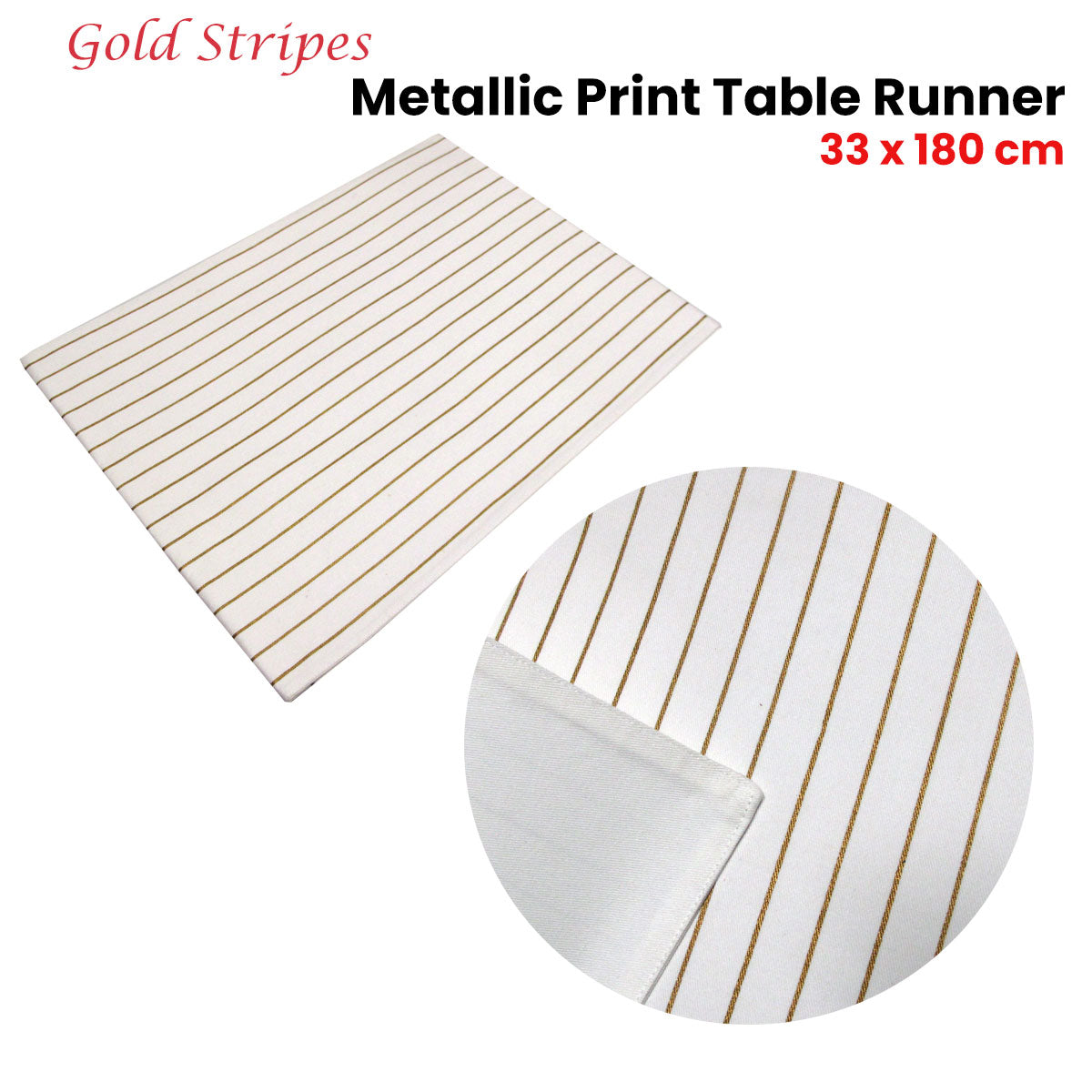 Gold Stripes Cotton Metallic Print Table Runner 33 x 180 cm