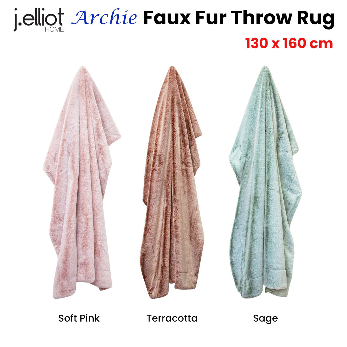 J Elliot Home Archie Terracotta Faux Fur Throw Rug 130 x 160cm