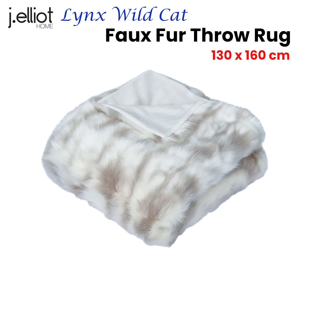 J Elliot Home Lynx Wild Cat Faux Fur Throw Rug 130 x 160cm