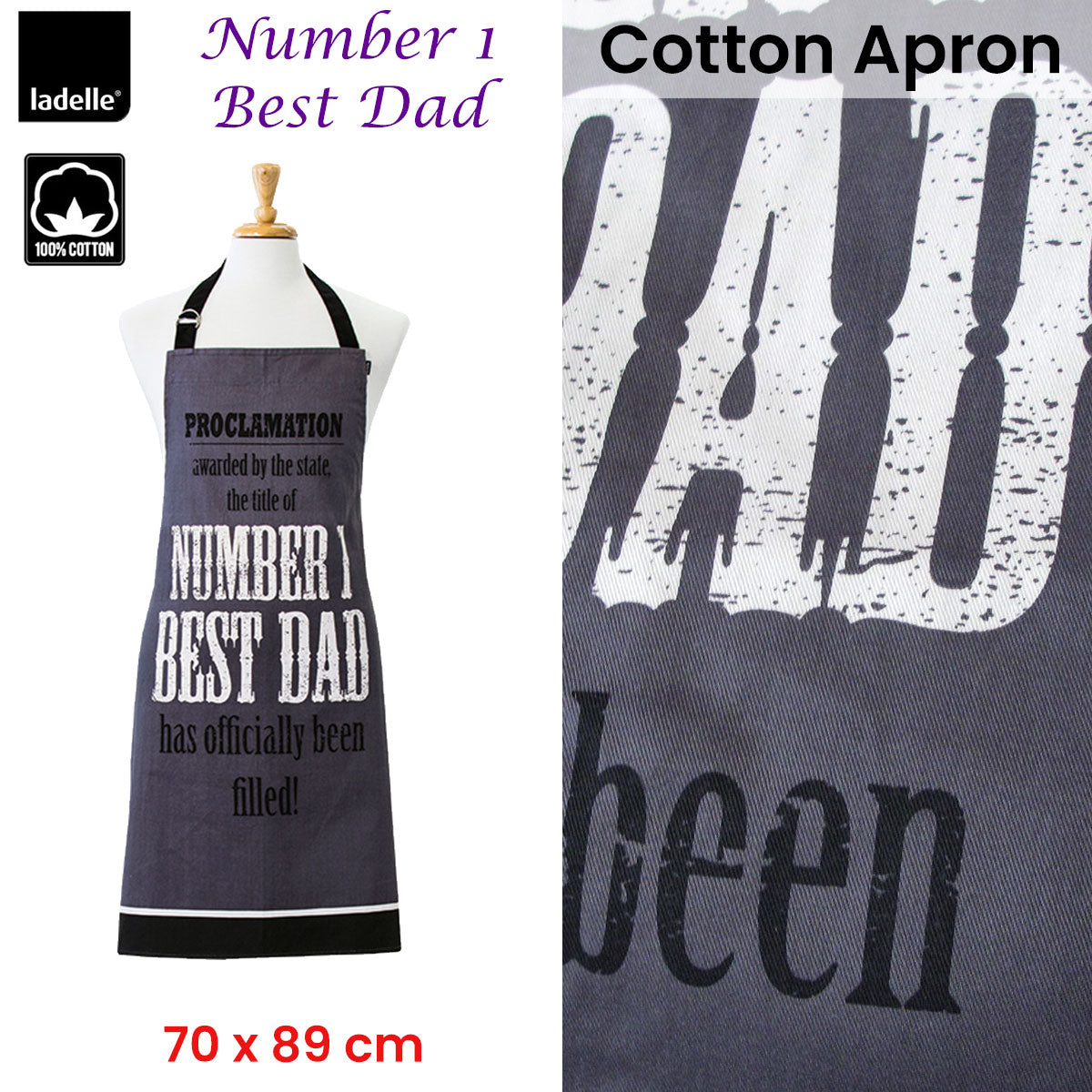 Ladelle Number 1 Best Dad Cotton Apron 70 x 89 cm