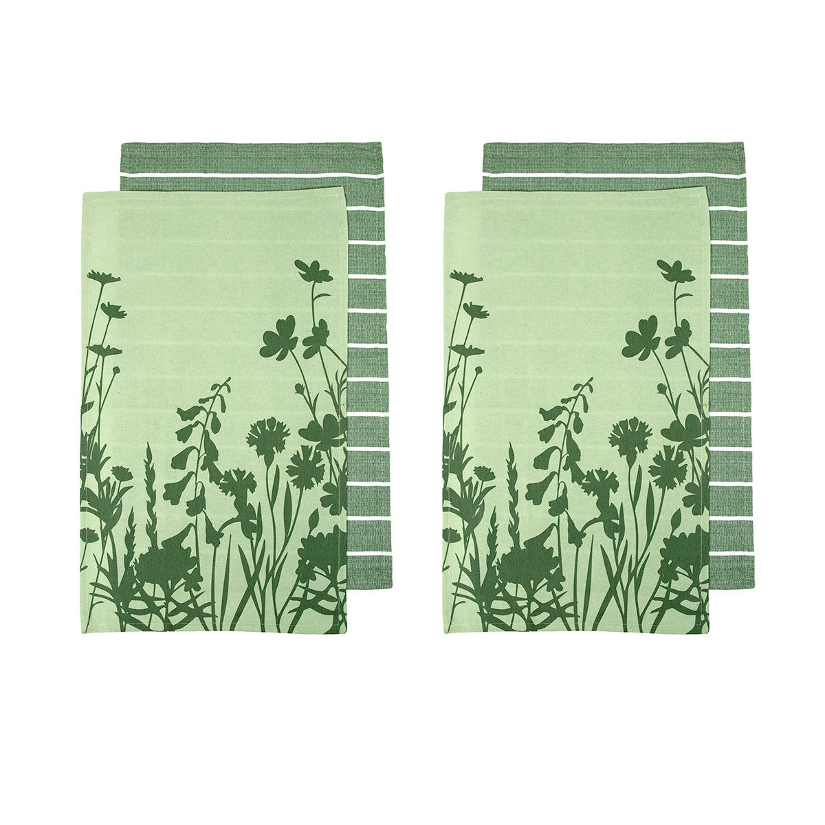 Ladelle Set of 4 Sanctuary Floral Cotton Kitchen Tea Towels 50 x 70 cm Green