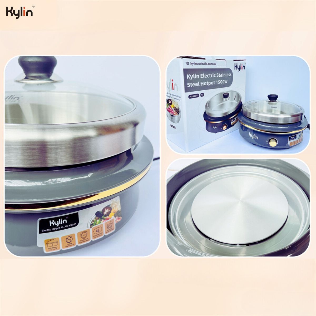 Kylin Electric 1500W Hotpot with Stainless Steel Inner Pot 4L AU-K2011