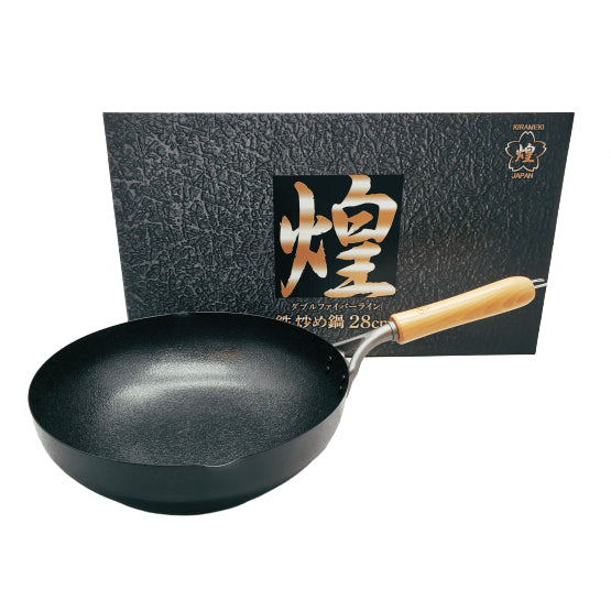 Kirameki Cast Iron Double Fiber Line Stir-fry Wok (Made in Japan) - 28cm