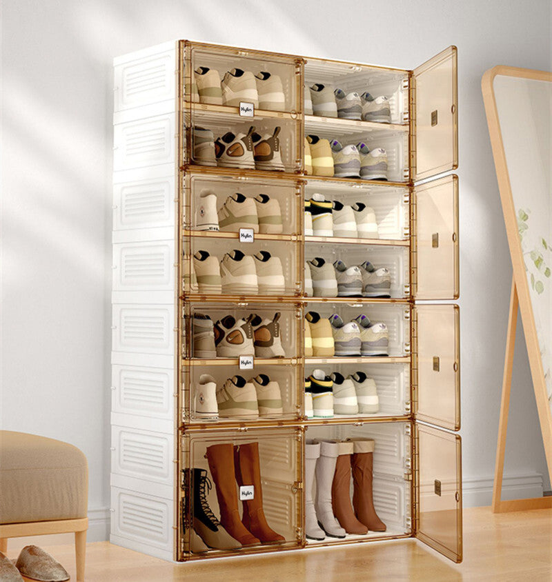 Kylin Cubes Storage Folding Shoe Cabinet With 2 Column & 7 Grids & 4 Brown Door