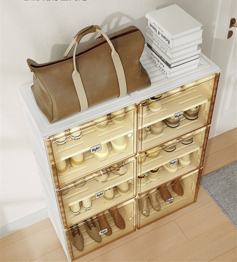 Kylin Cubes Storage Folding Shoe Cabinet With 2 Column & 7 Grids & 4 Brown Door