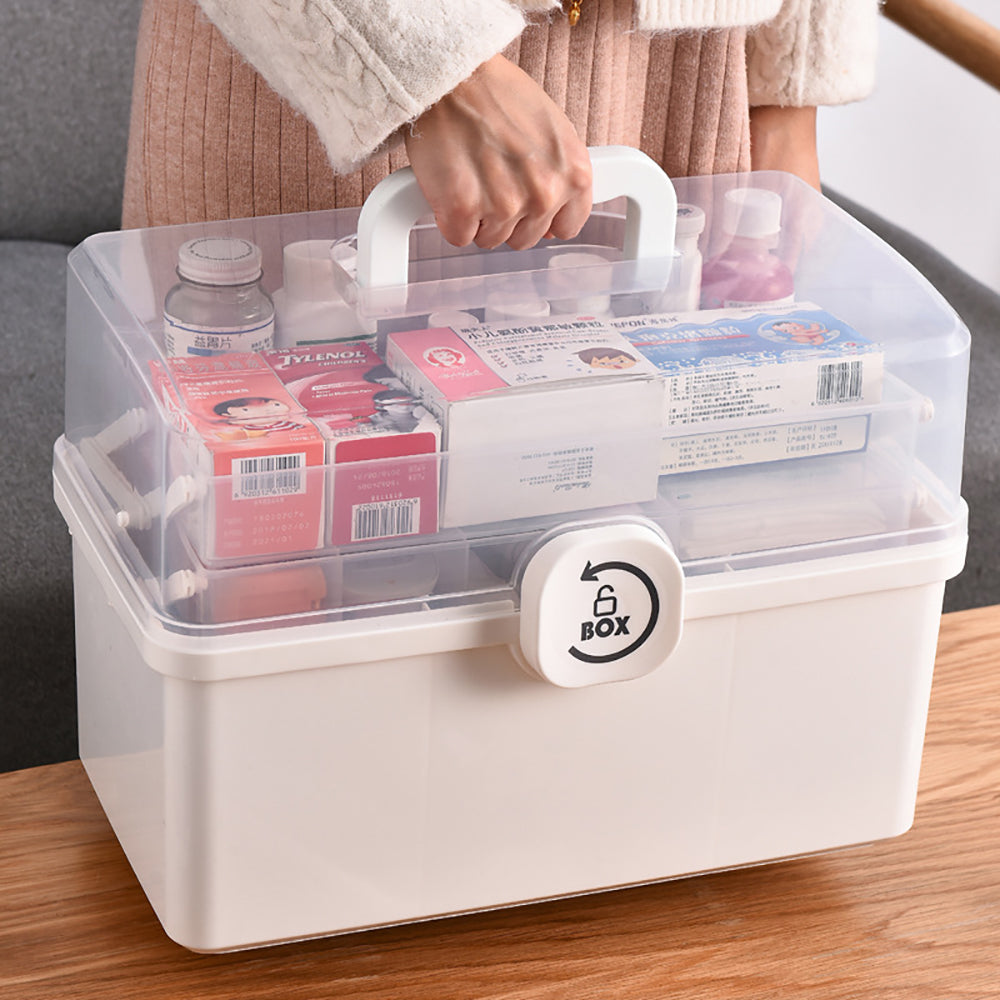 3 Layers Portable First Aid Kit Emergency Medical Storage Box Medicine Organizer(White)