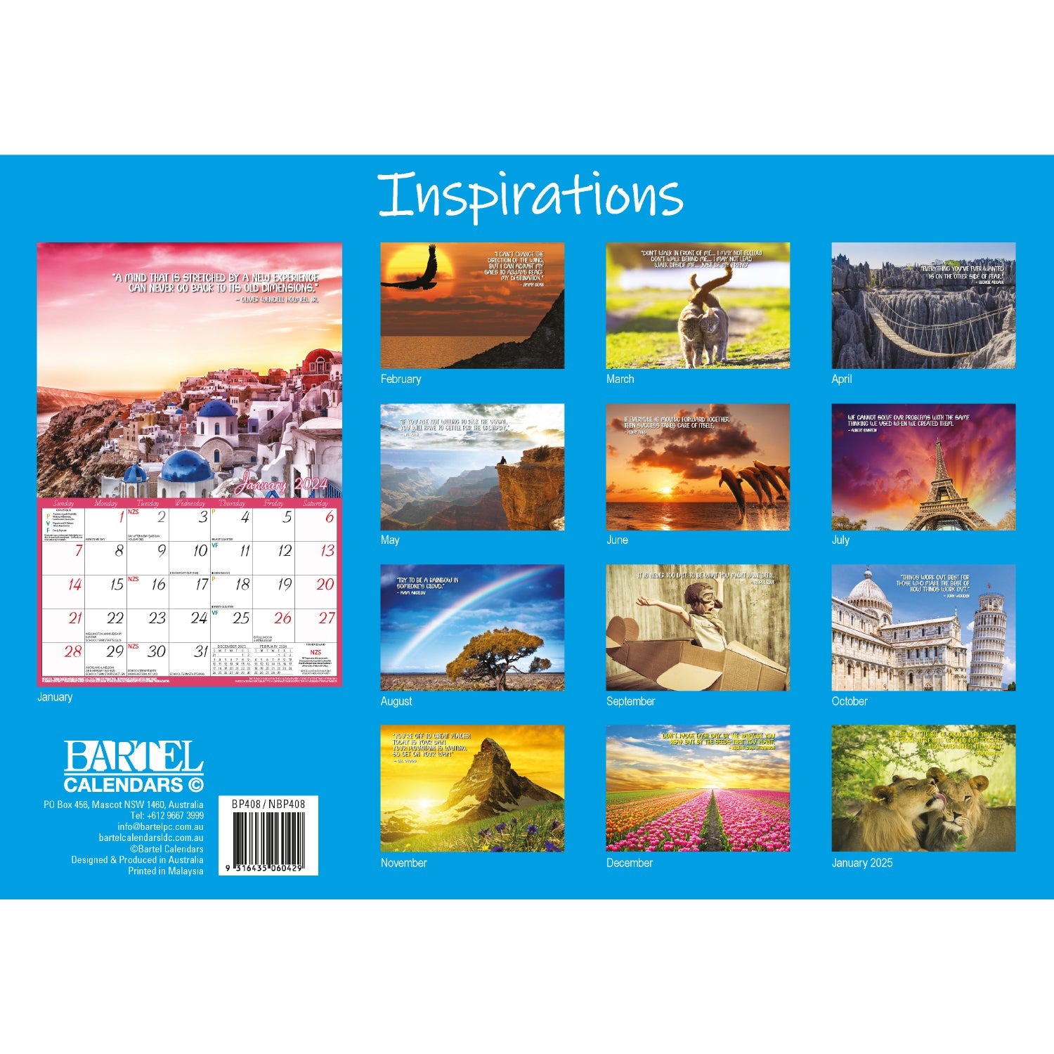 Inspirations 2024 Rectangle Wall Calendar 13 Months Planner Motivational Quotes