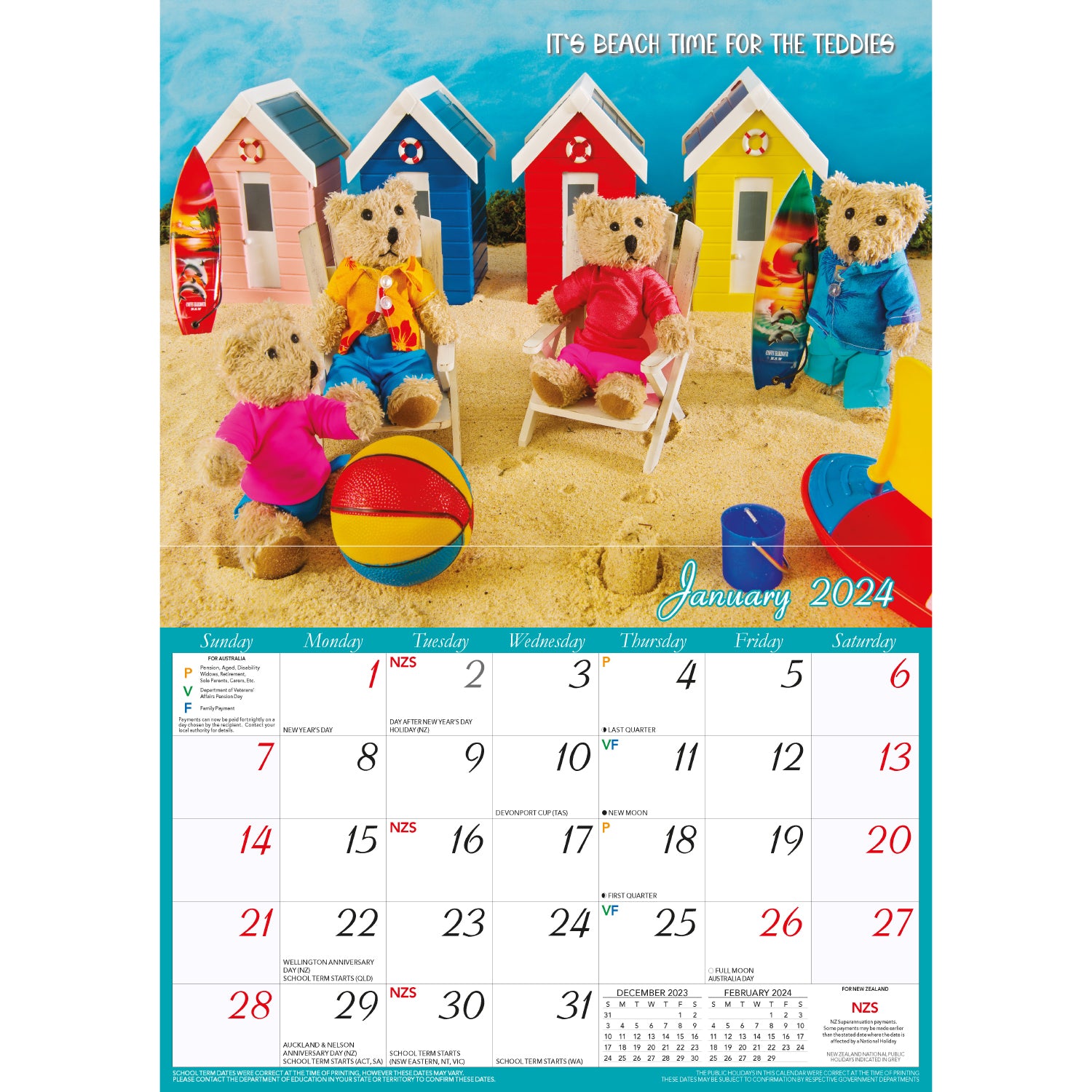 Life of Teddy - 2024 Rectangle Wall Calendar 13 Months Planner Adventures Gift