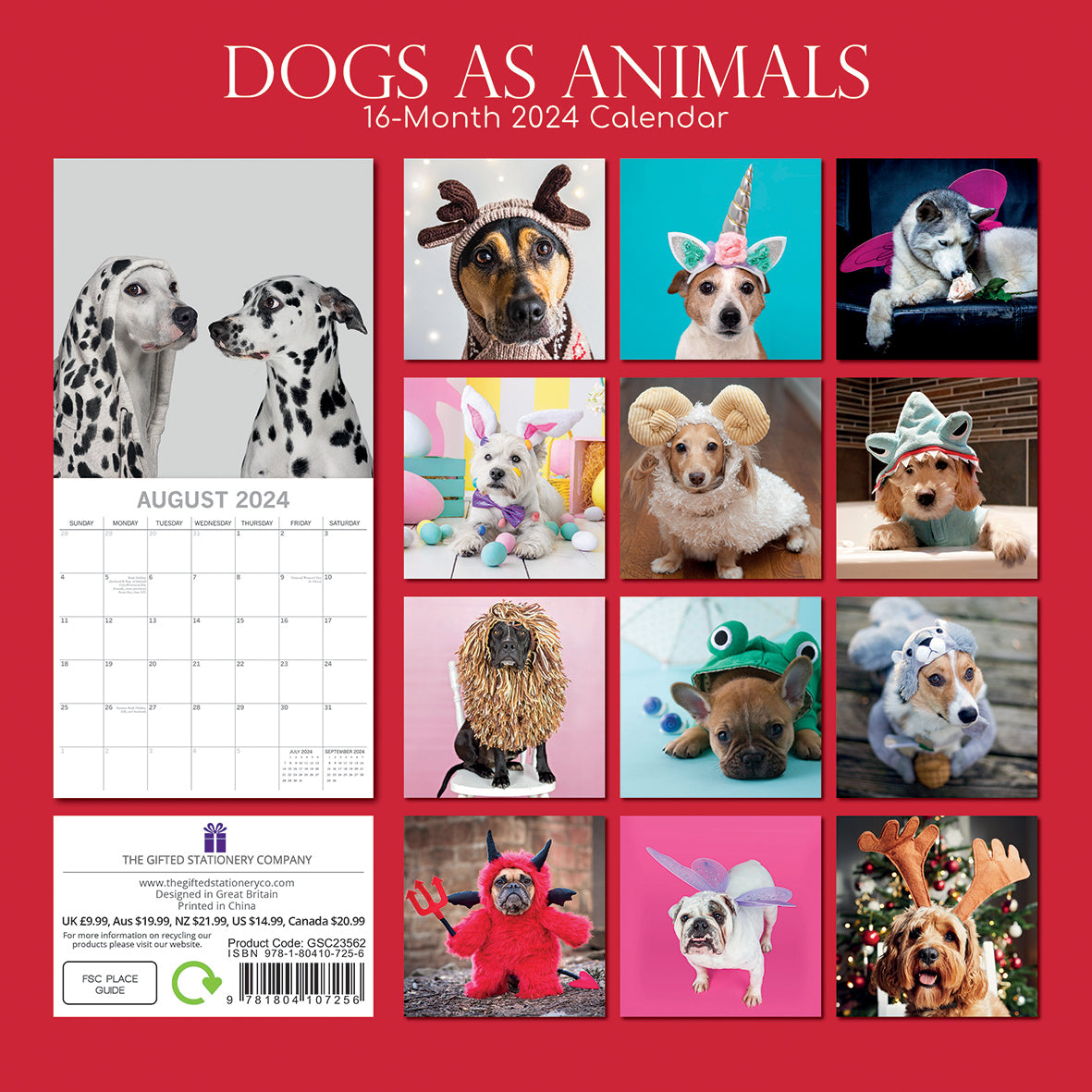 Dogs as Animals 2024 Square Wall Calendar Pets Animals 16 Months Premium Planner