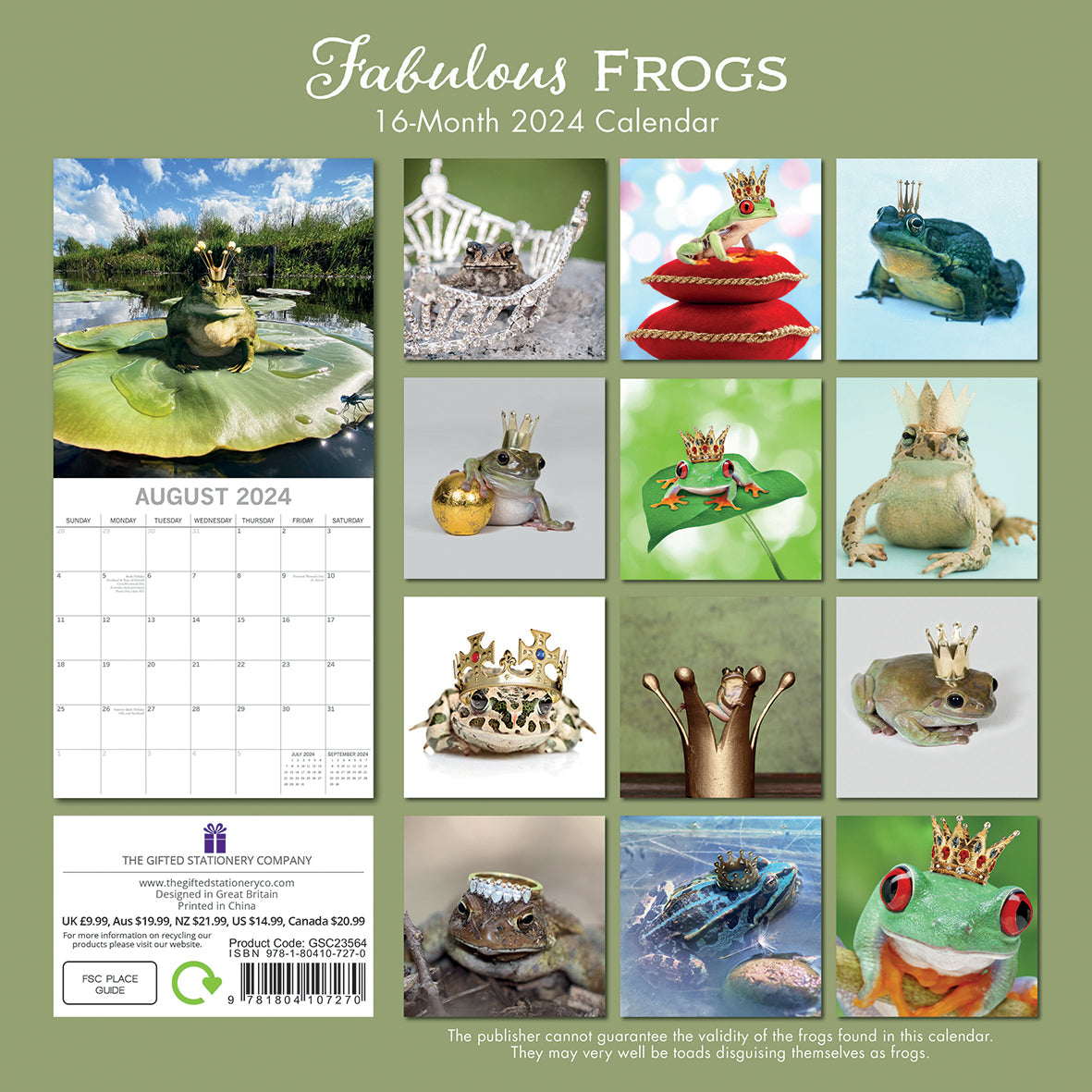 Fabulous Frogs - 2024 Square Wall Calendar Pets Animals 16 Month Premium Planner