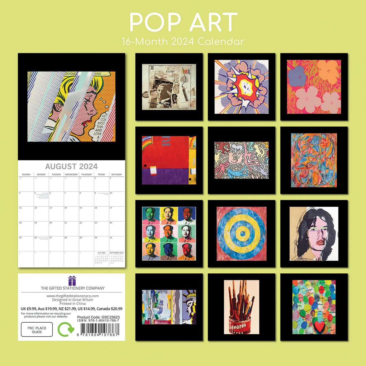 Pop Art 2024 Square Wall Calendar 16 Months Arts Planner Christmas New Year Gift