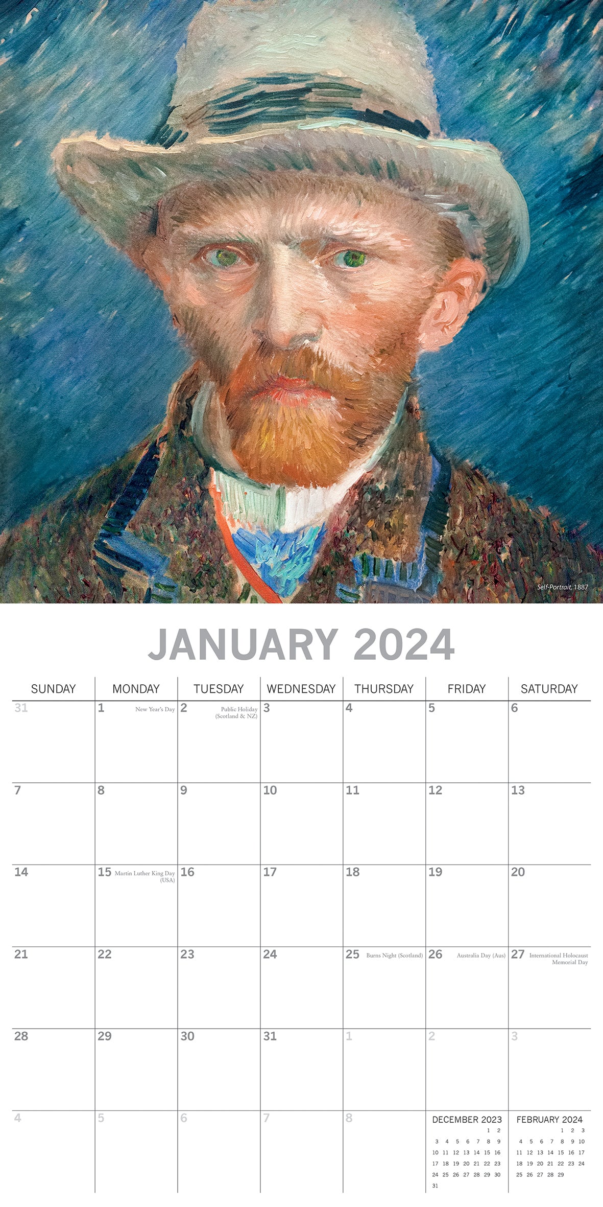 Van Gogh 2024 Square Wall Calendar 16 Month Arts Planner Christmas New Year Gift