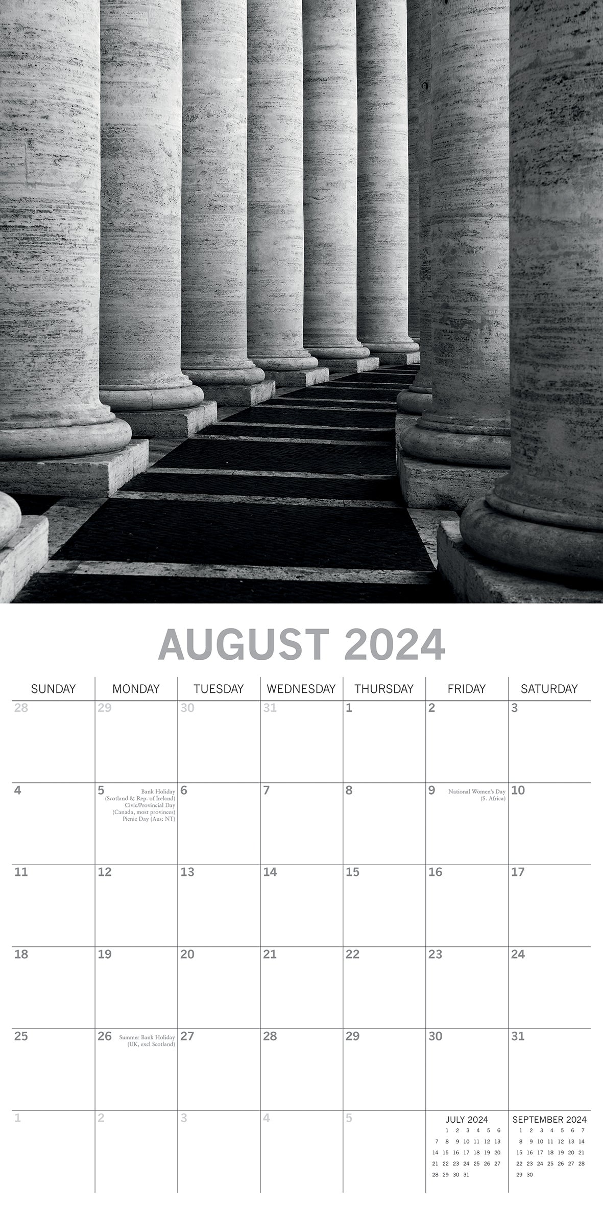 Urban Scenes - 2024 Square Wall Calendar 16 Months Black & White Planner Gift