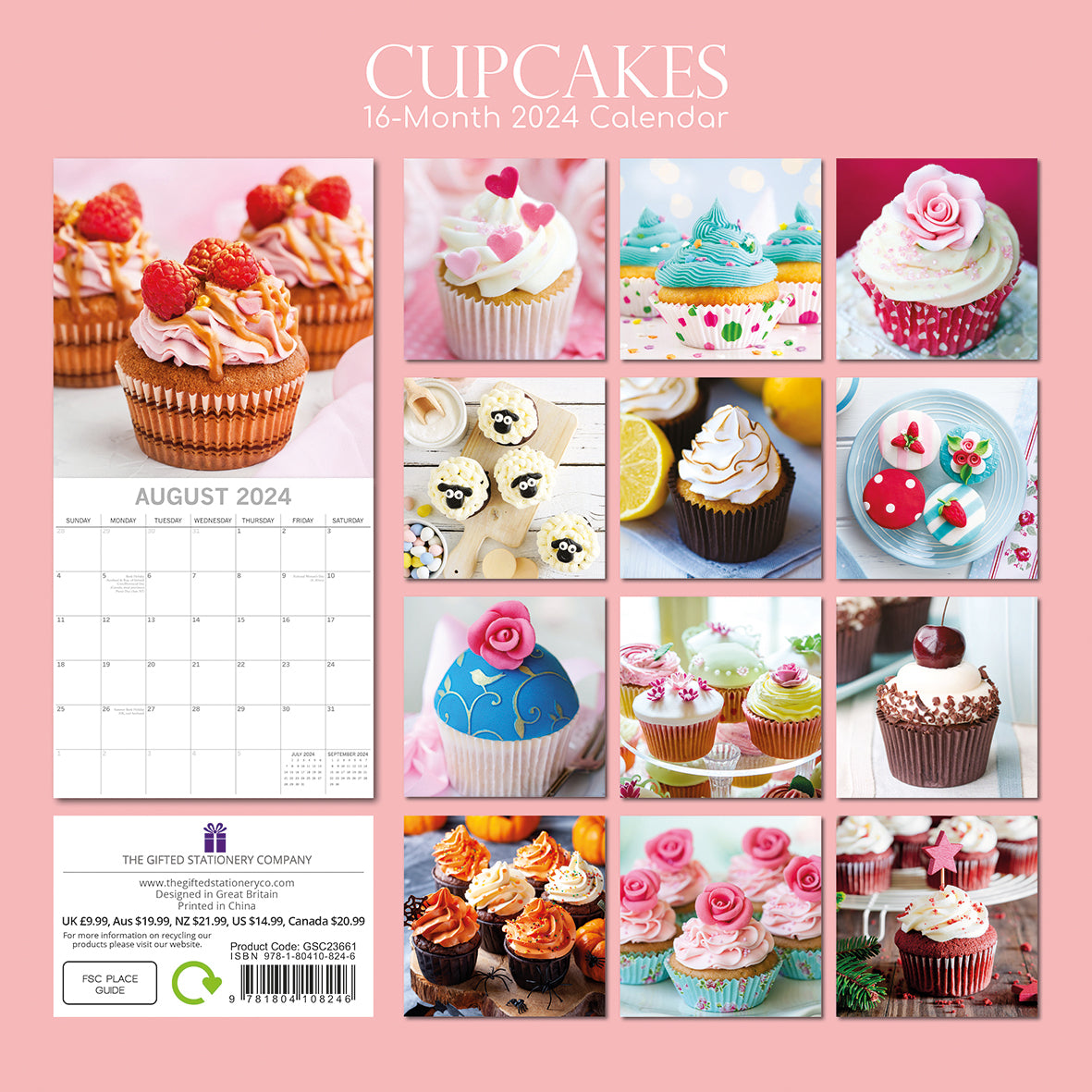 Cupcakes 2024 Square Wall Calendar 16 Month Food Planner Christmas New Year Gift