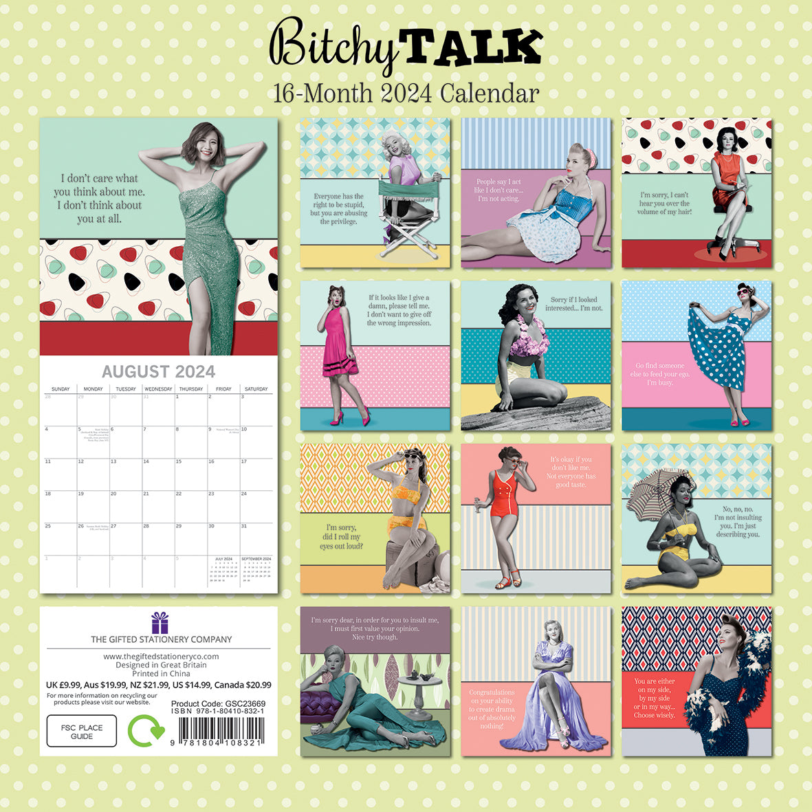 Bitchy Talk - 2024 Square Wall Calendar 16 Month Planner Christmas New Year Gift