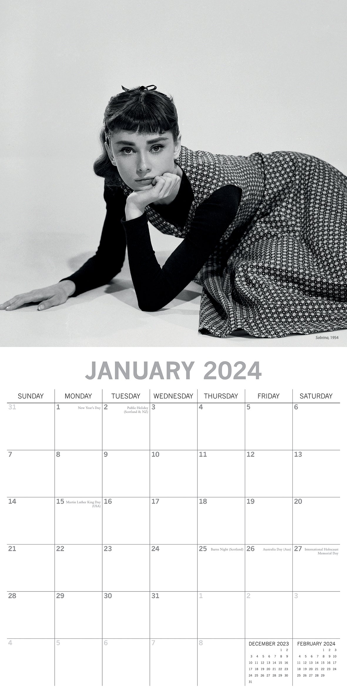 Audrey Hepburn - 2024 Square Wall Calendar 16 Months Planner Xmas New Year Gift