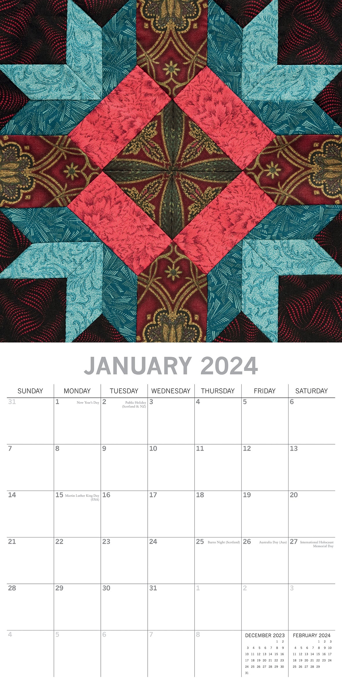 Quilting - 2024 Square Wall Calendar 16 Months Lifestyle Planner New Year Gift