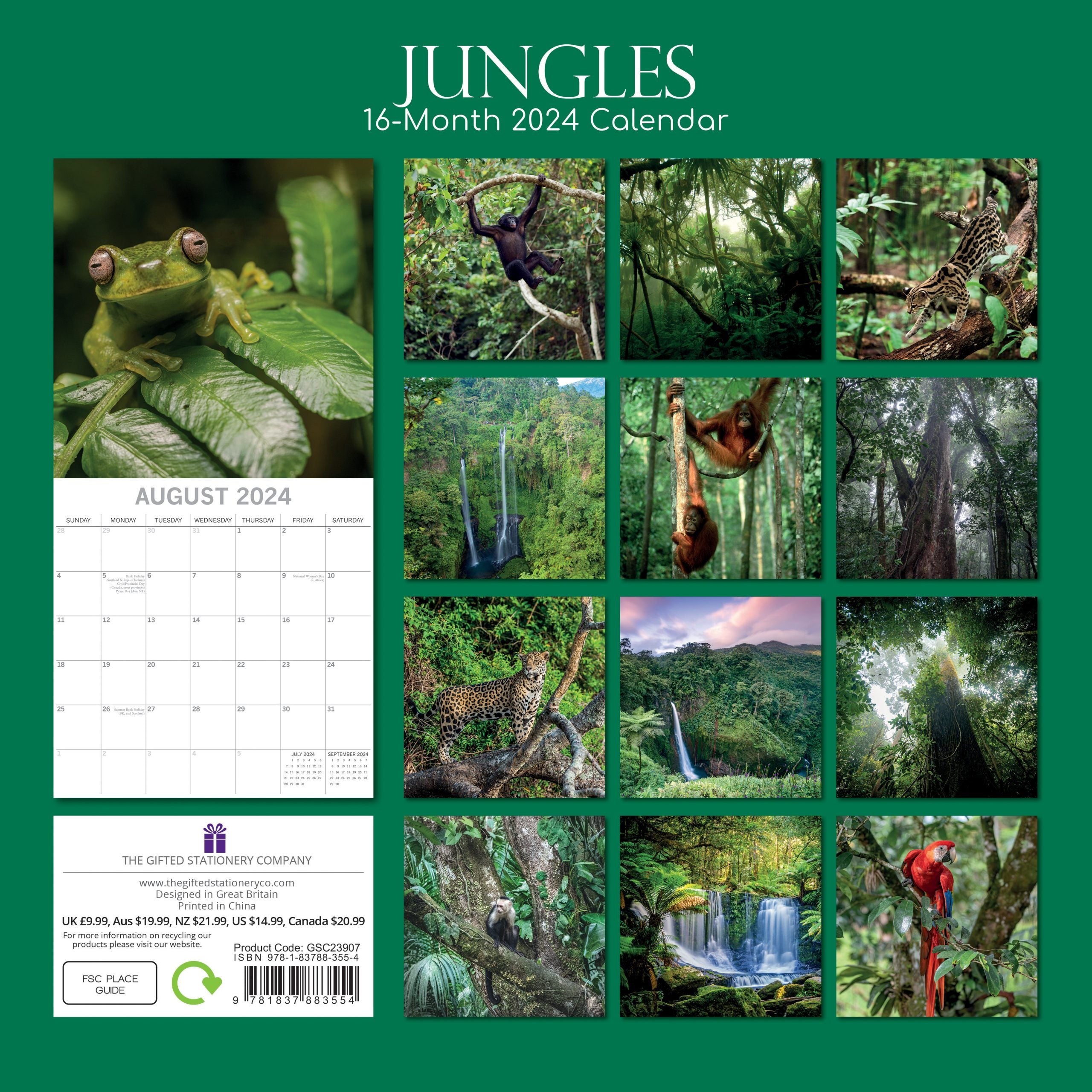 Jungles - 2024 Square Wall Calendar 16 Months Premium Planner Xmas New Year Gift