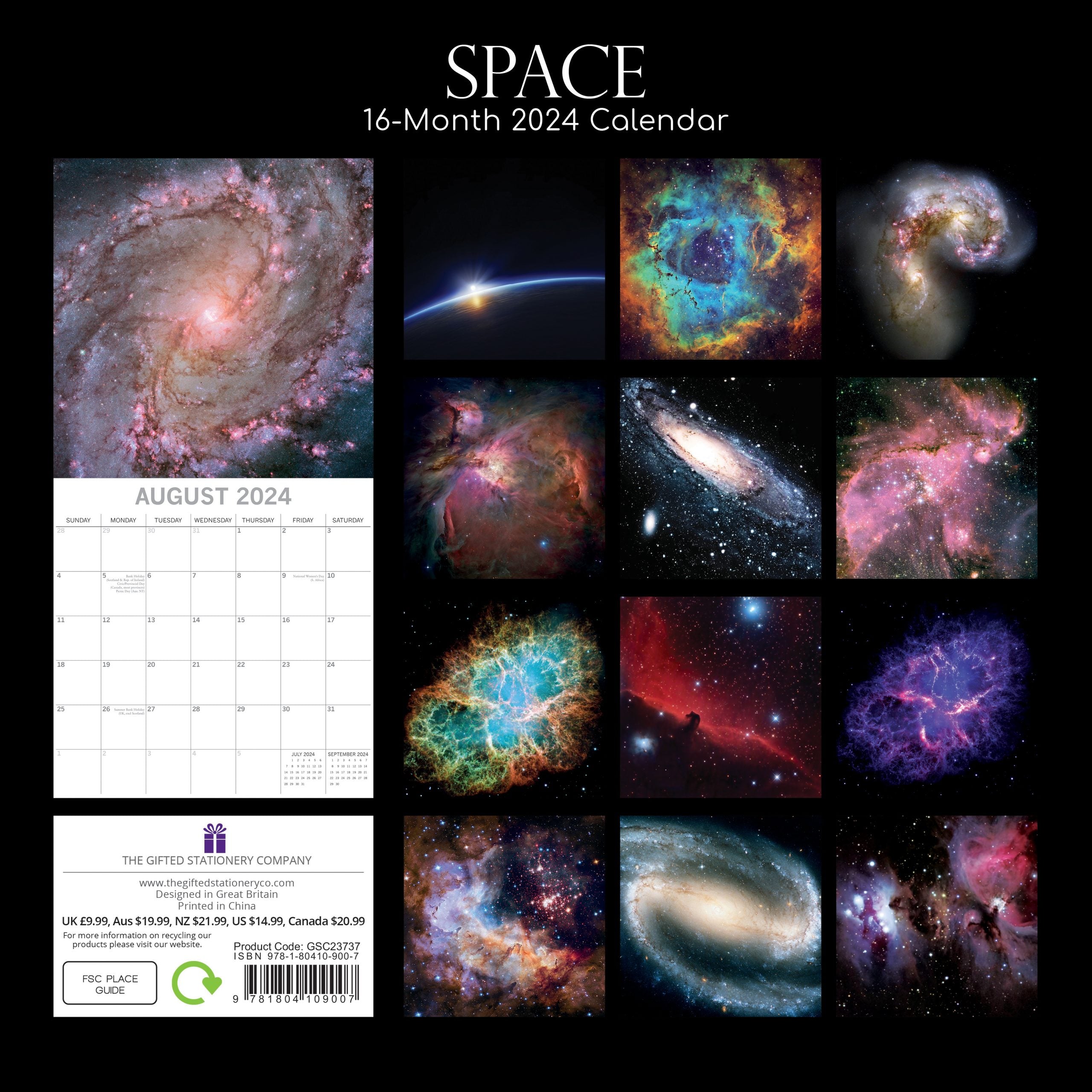 Space 2024 Square Wall Calendar 16 Month Premium Planner Christmas New Year Gift