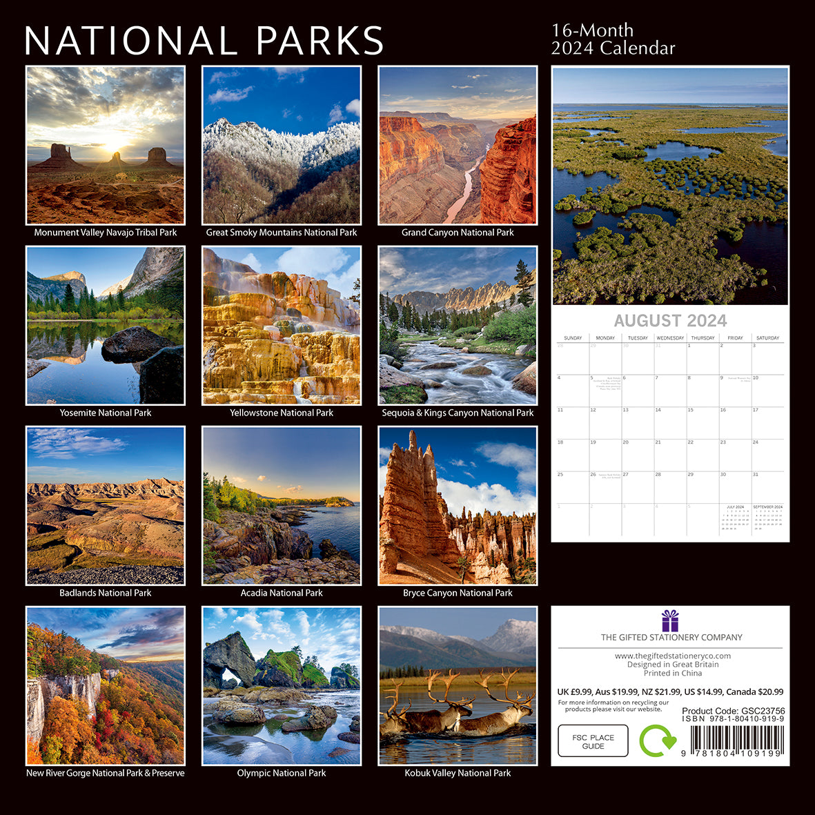 National Parks USA 2024 Square Wall Calendar 16 Months Premium Planner New Year