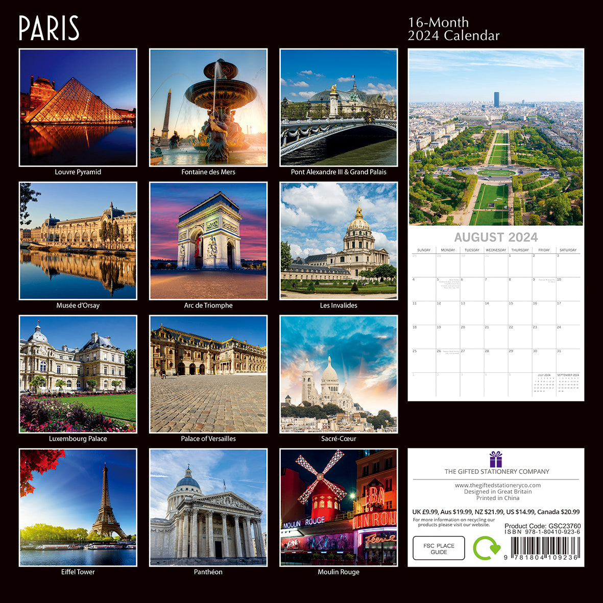 Paris 2024 Square Wall Calendar 16 Month Premium Planner Christmas New Year Gift
