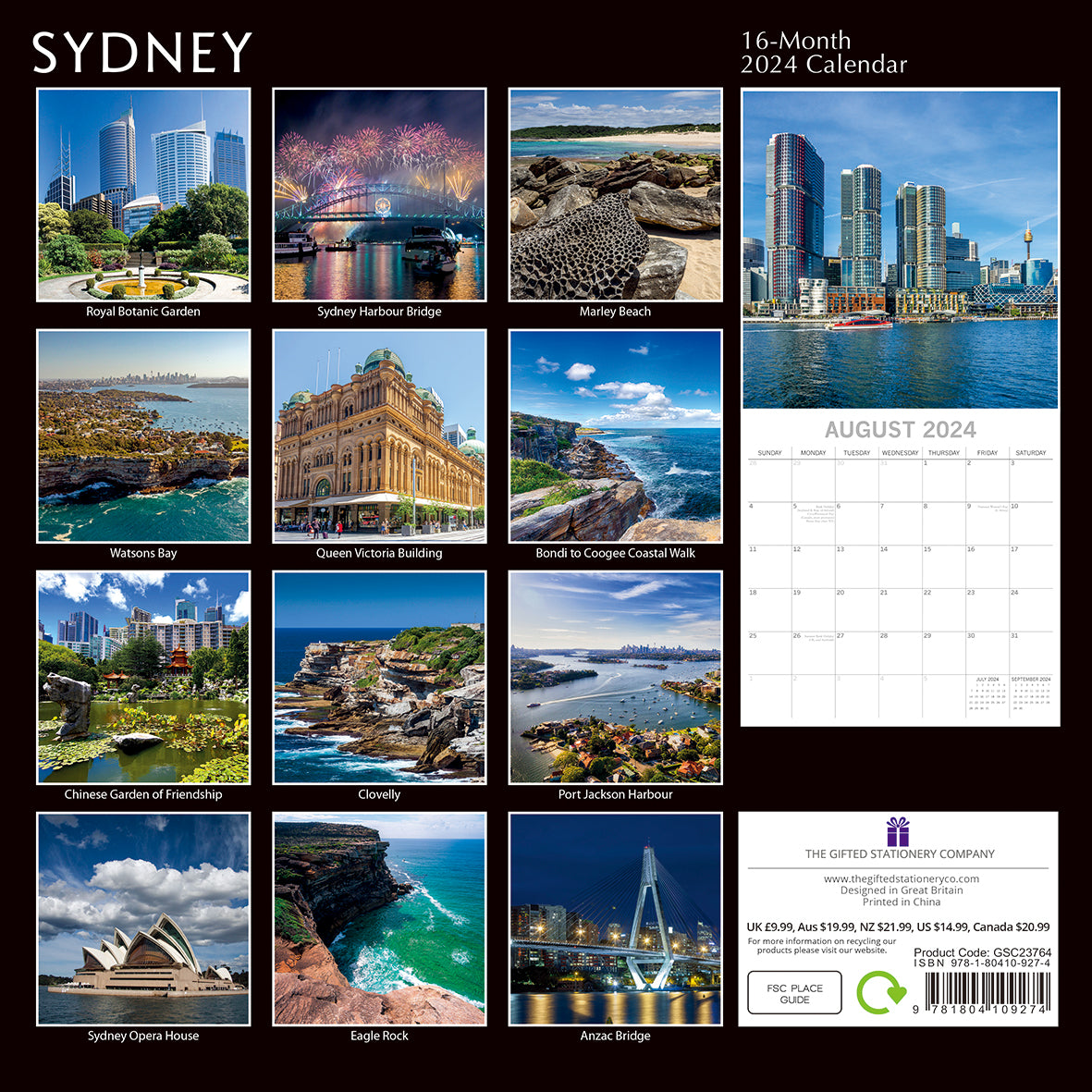 Sydney 2024 Square Wall Calendar 16Month Premium Planner Christmas New Year Gift