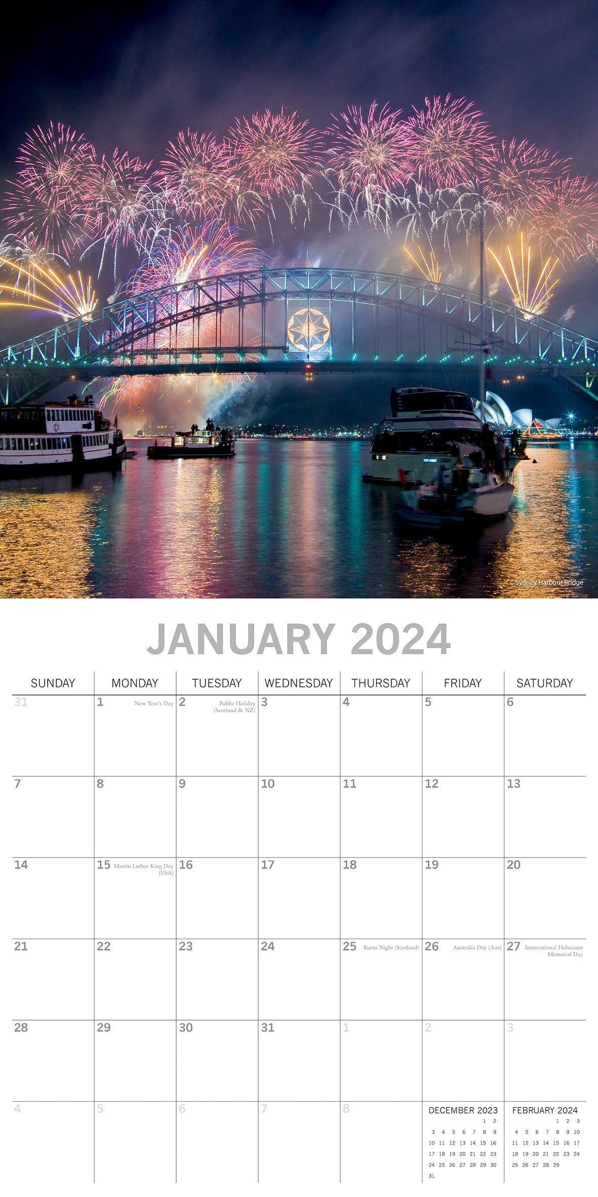 Sydney 2024 Square Wall Calendar 16Month Premium Planner Christmas New Year Gift