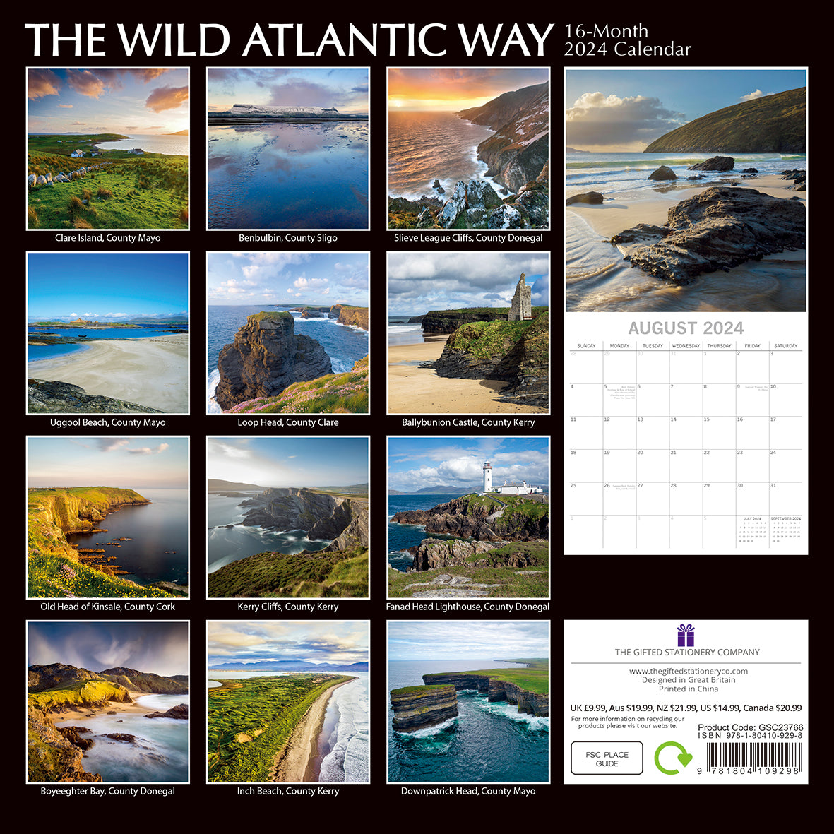 The Wild Atlantic Way - 2024 Square Wall Calendar 16 Month Planner New Year Gift