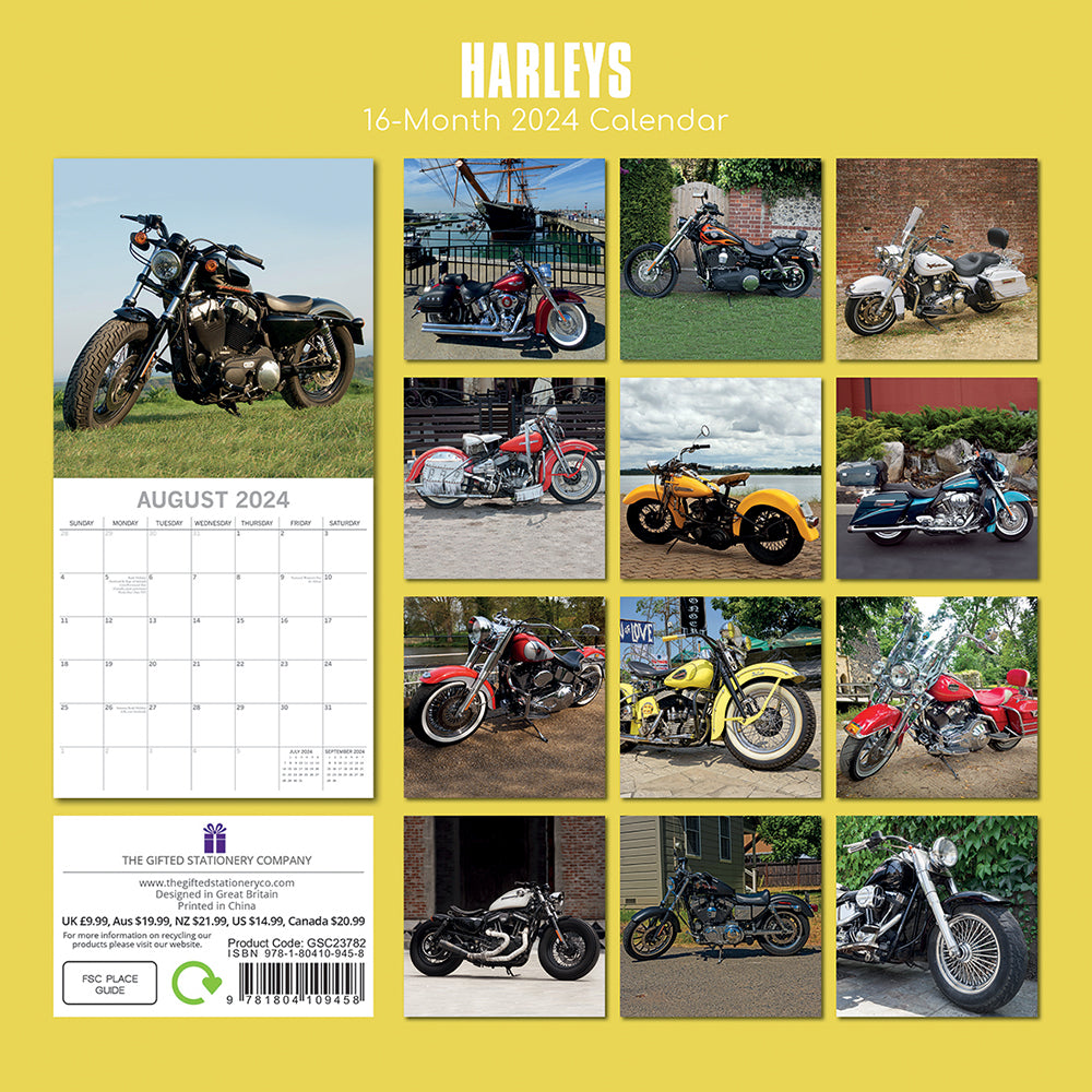 Harleys - 2024 Square Wall Calendar 16 Months Premium Planner Xmas New Year Gift
