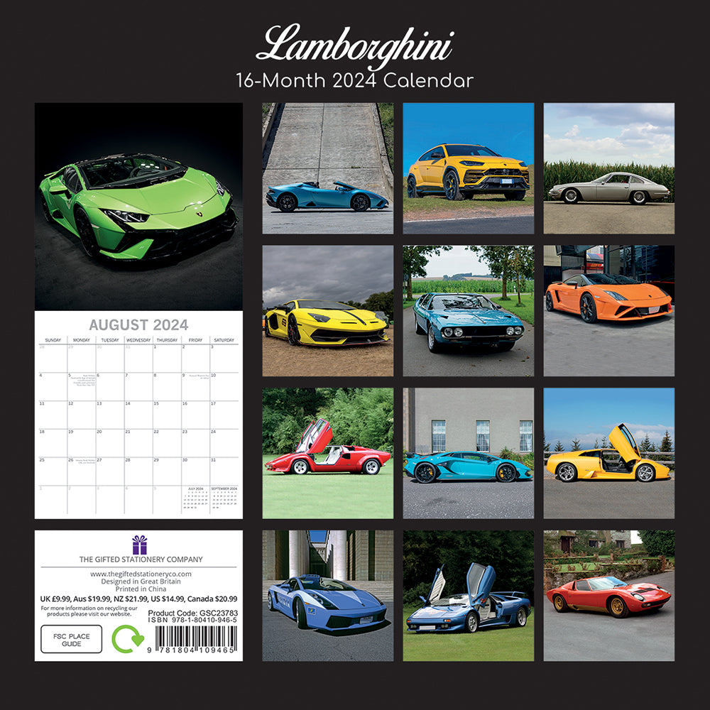 Lamborghini - 2024 Square Wall Calendar 16 Month Planner Christmas New Year Gift