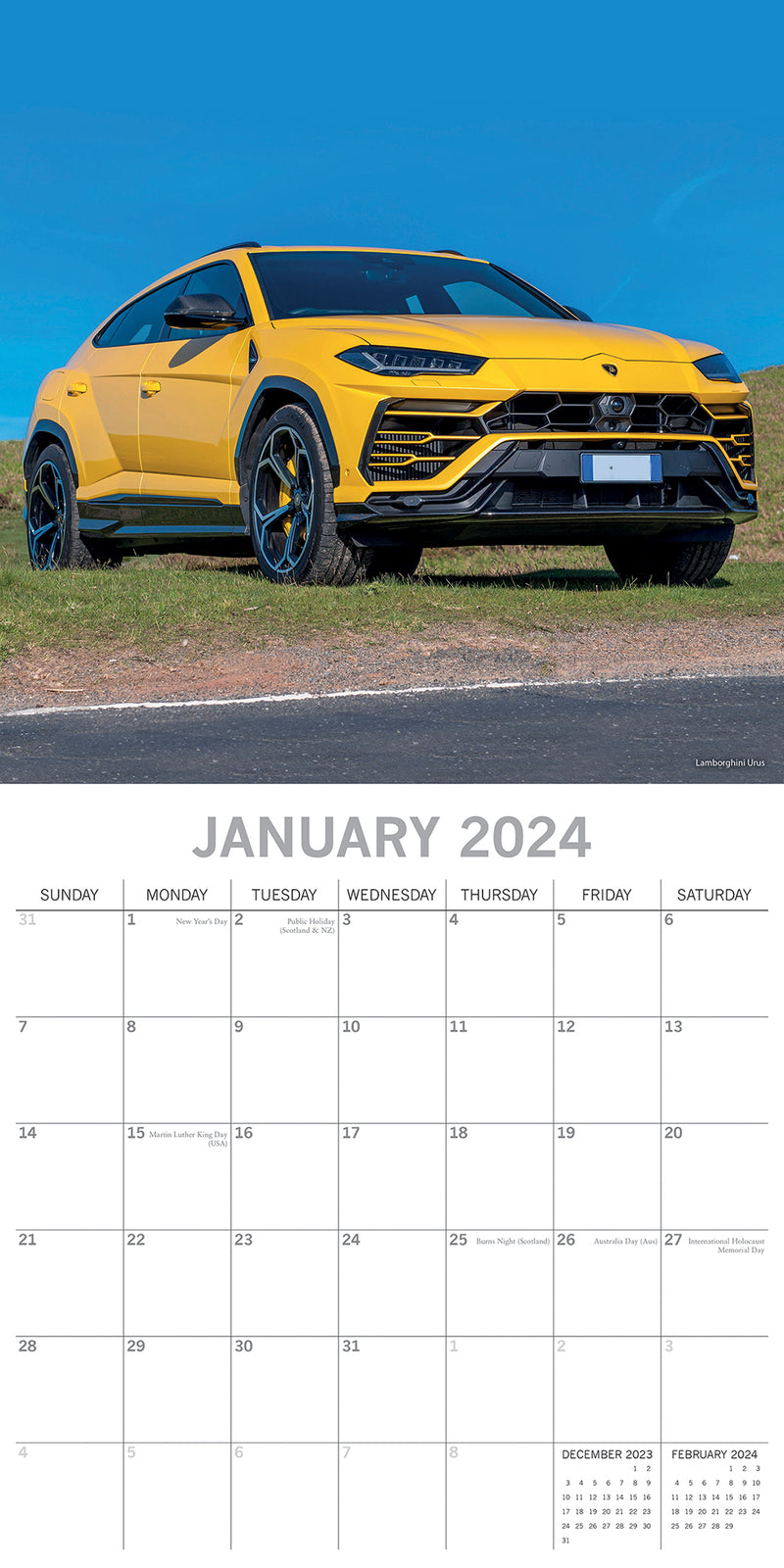 Lamborghini - 2024 Square Wall Calendar 16 Month Planner Christmas New Year Gift