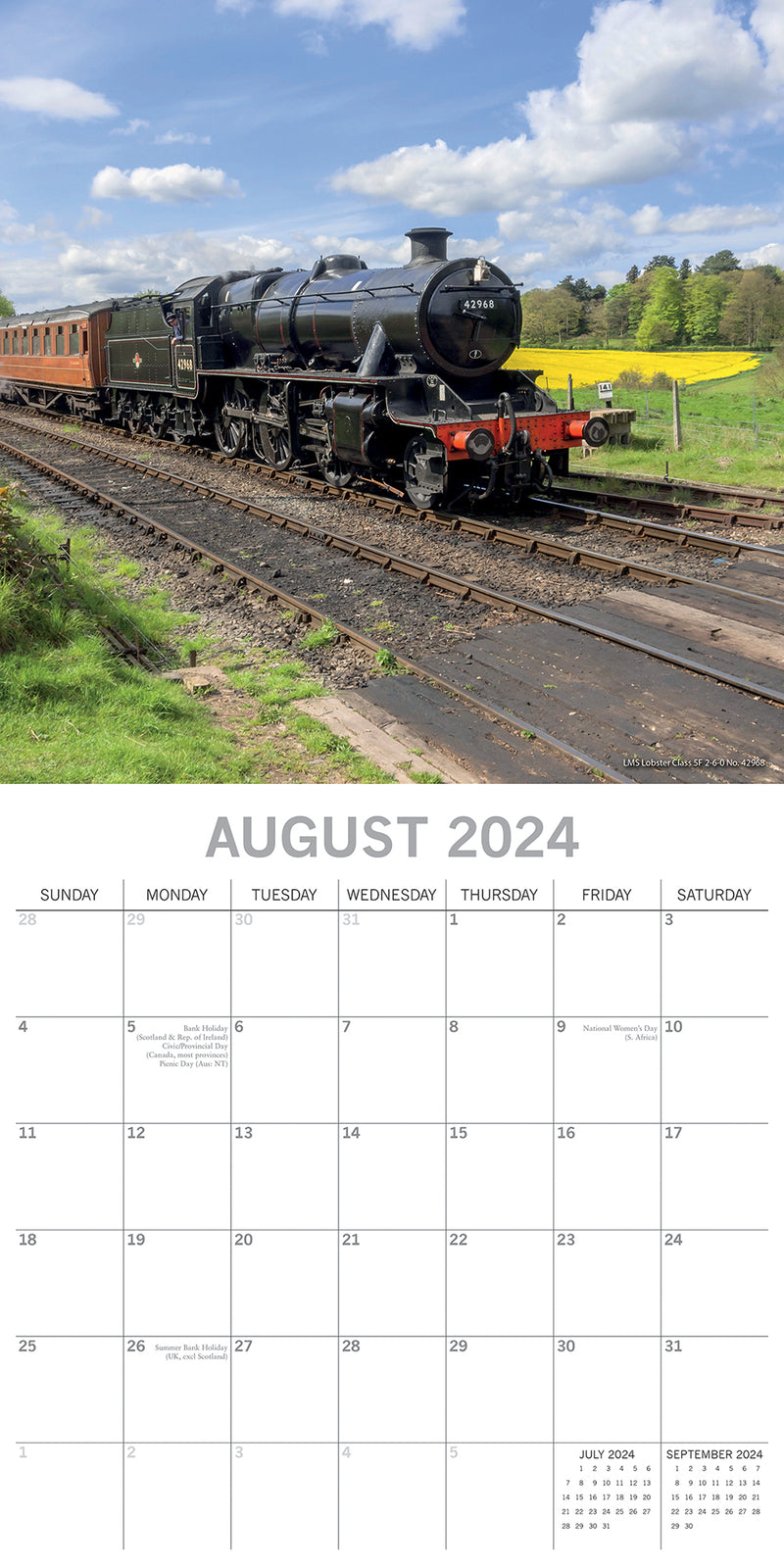 Steam Trains 2024 Square Wall Calendar 16 Months Planner Christmas New Year Gift