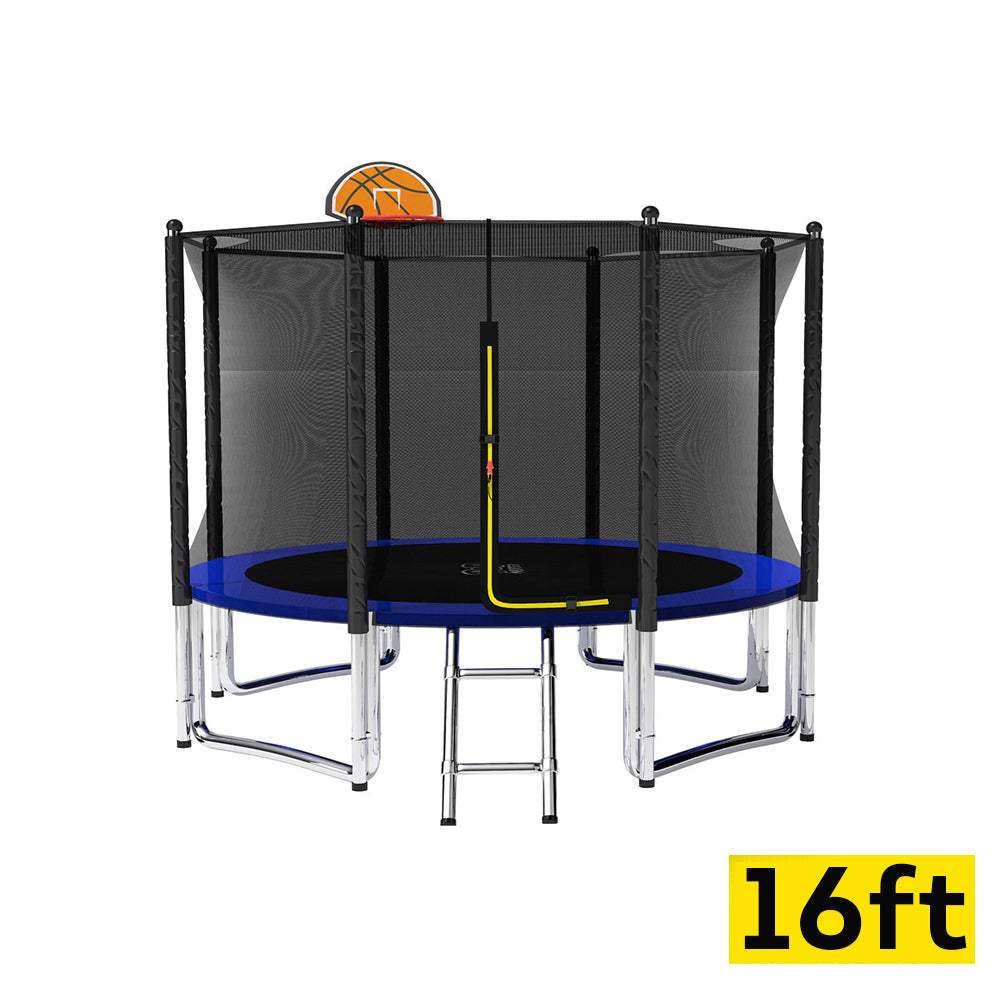 Pop Master Flat Trampoline Basketball Hoop Ladder Kids with PE sunshade cover 5 Year Warranty Only For Frame With Free Bonus Package - 16FT