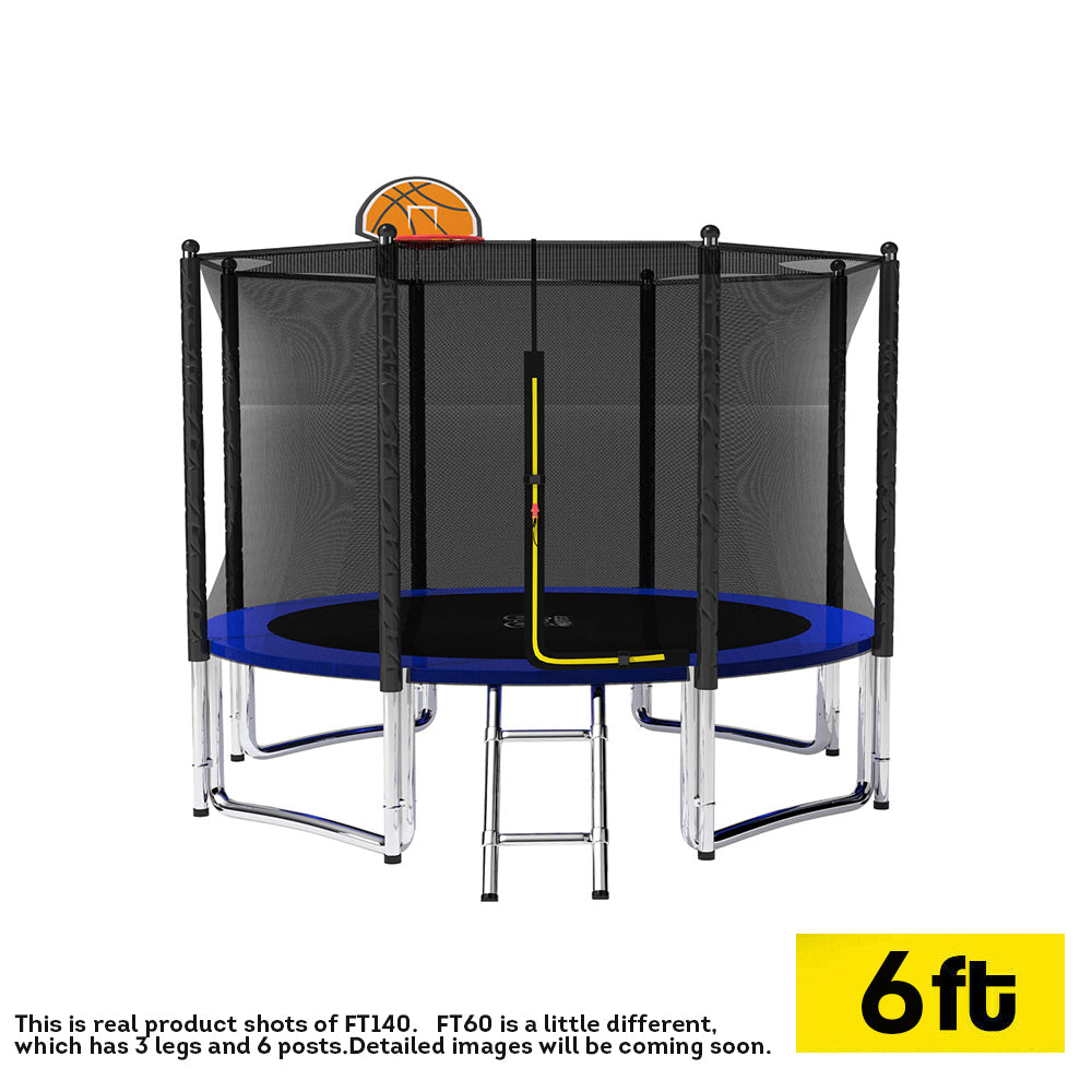 Pop Master Flat Trampoline Basketball Hoop Ladder Kids with PE sunshade cover 5 Year Warranty Only For Frame With Free Bonus Package - 6FT