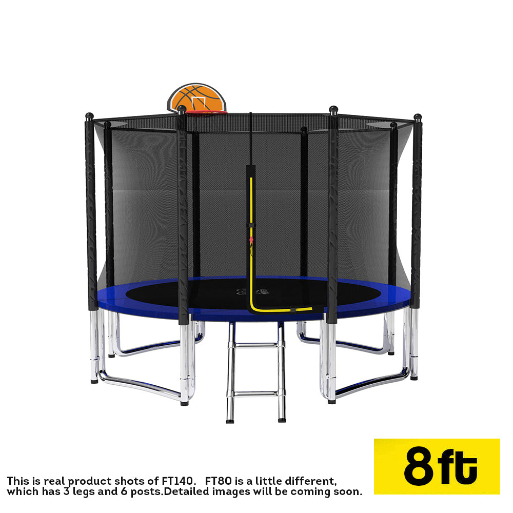Pop Master Flat Trampoline Basketball Hoop Ladder Kids with PE sunshade cover 5 Year Warranty Only For Frame With Free Bonus Package - 8FT