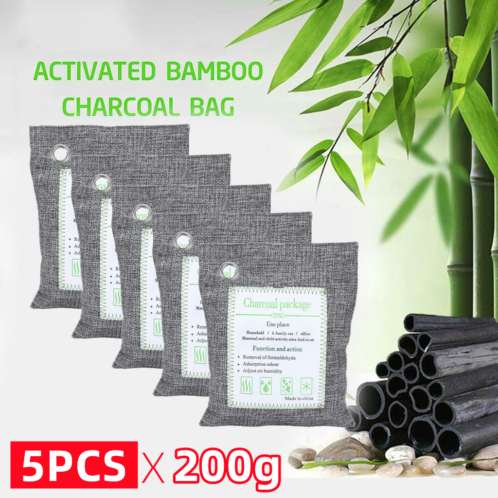 5Pcs 200g Air Purifying Bags Activated Bamboo Charcoal Bags for Home Car Shoes