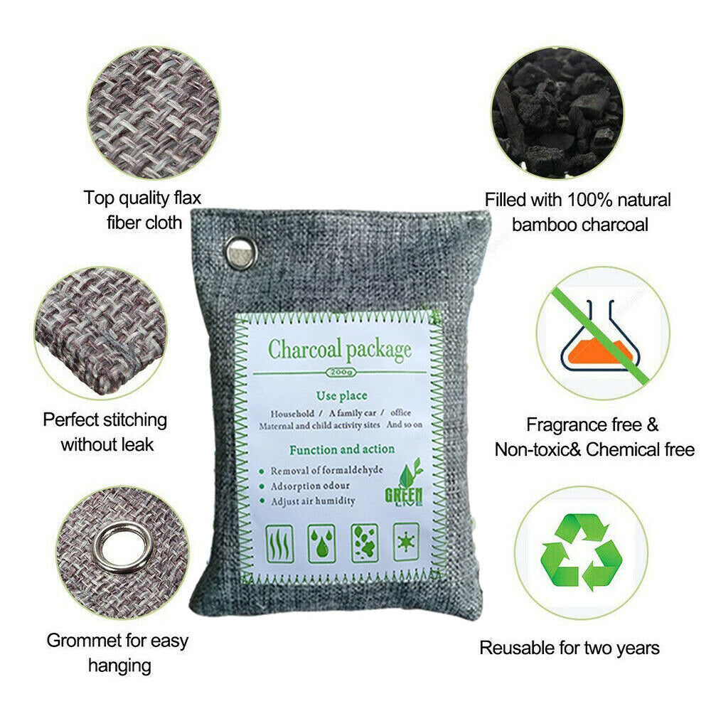 5Pcs 200g Air Purifying Bags Activated Bamboo Charcoal Bags for Home Car Shoes