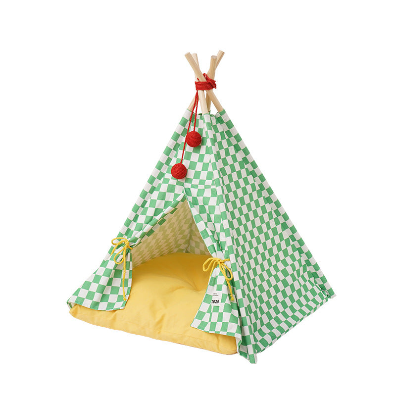 Solid wood pet tent nest with removable mattress