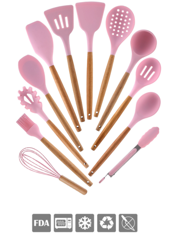 12pcs Silicone Utensils Set Pink