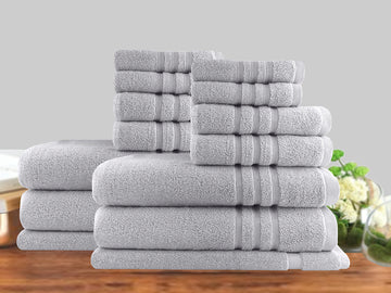 14pc classic dobby stripe cotton towel set 650gsm silver