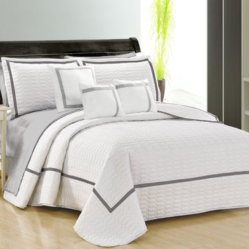 6 piece two tone embossed comforter set queen white