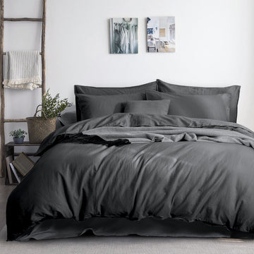 luxurious linen cotton quilt cover set king charcoal