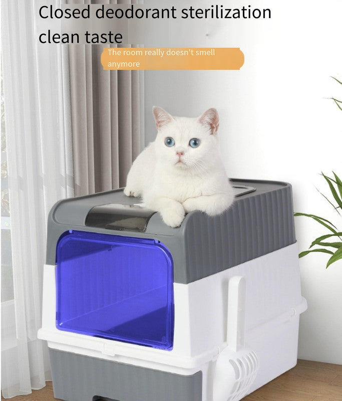 Grey Anti-Splashing Enclosed Cat Drawer Litter Box